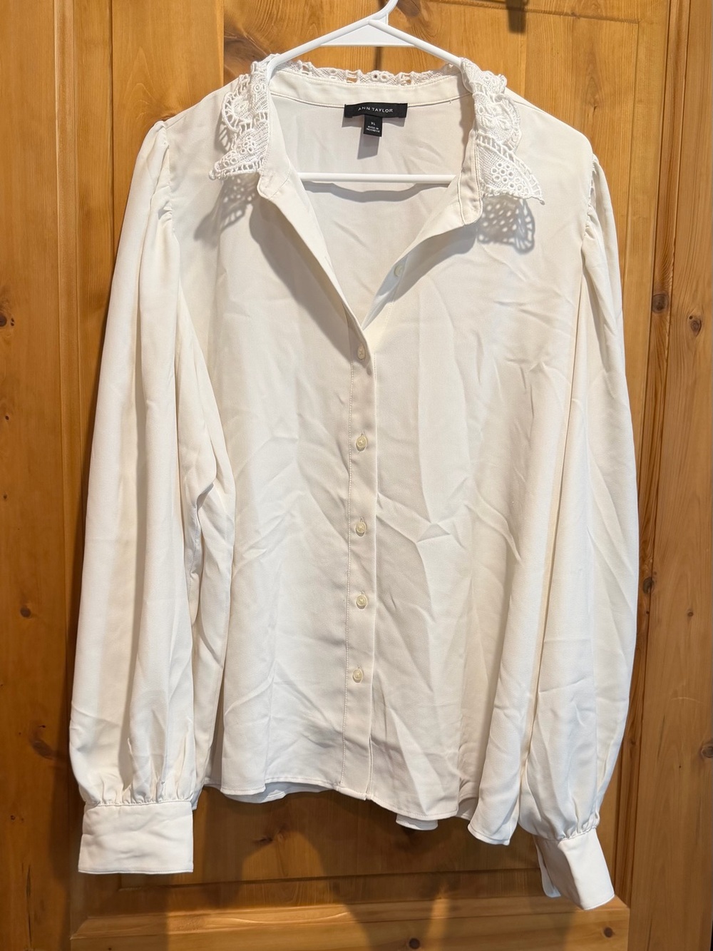 Ann Taylor Cream Lace-Collar Button Down Blouse